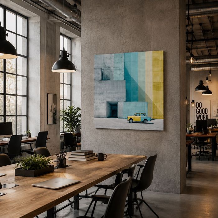 Tablou canvas Asortat, mașină de epocă și arhitectură, minimalist, 60×60 - 100×100 cm