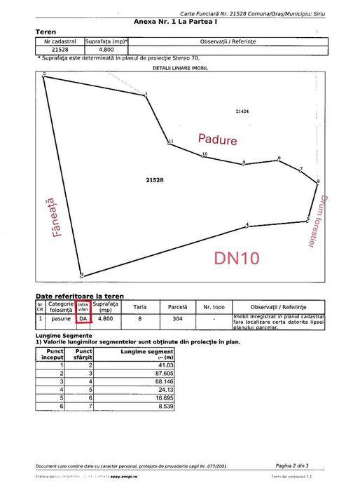 Teren intravilan Siriu (Gura Siriului) punct intrare Harțagu