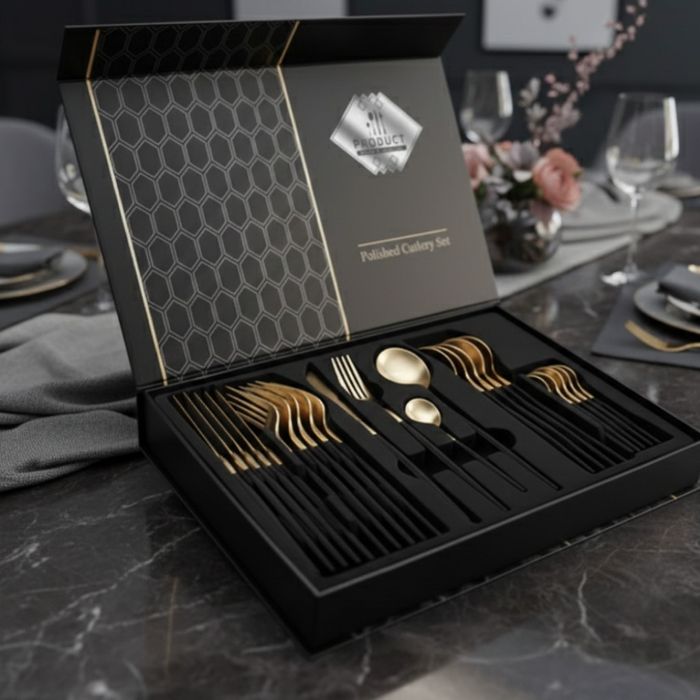 Комплект прибори за хранене от 24 части с луксозен дизайн и магнитна к