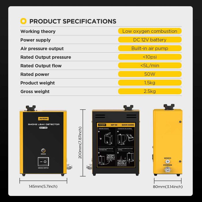 Promotie Tester auto Autool SDT50 Detectie scurgere fum turisme si camioane, aparat de diagnosticare prin utilizarea fumului