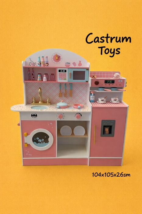Розовая детская кухня, отличное качество 104x105x26см