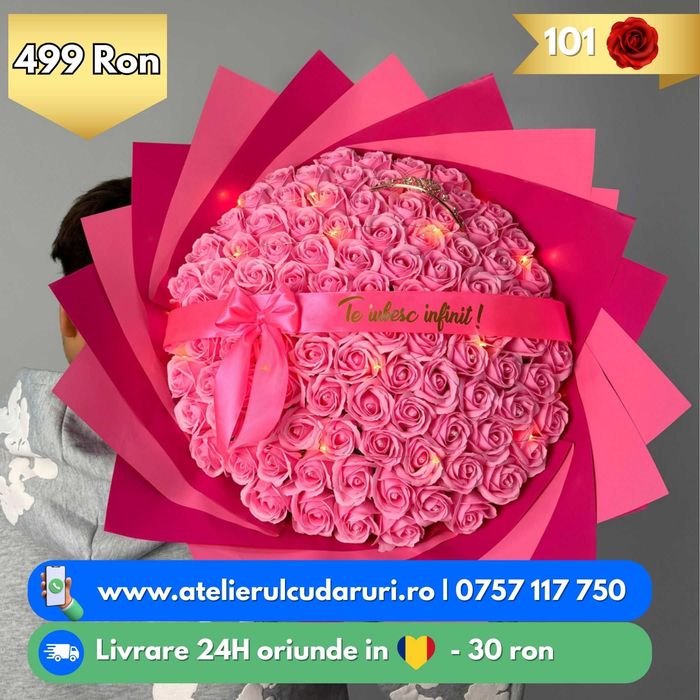 Buchete Trandafiri Sapun & Stitch & Sclipici cu Livrare