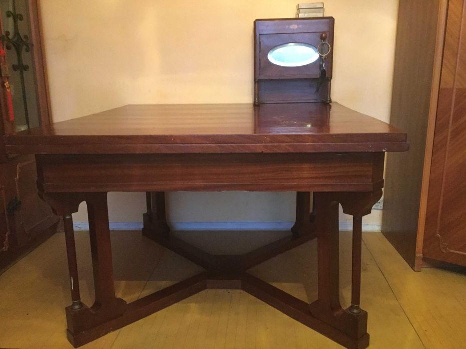 Masa antichitate Art Nouveau 1924 cu furnir 12 persoane extensibila