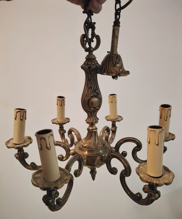 Superb candelabru antic din bronz masiv cu 6 brate in stilul francez,p