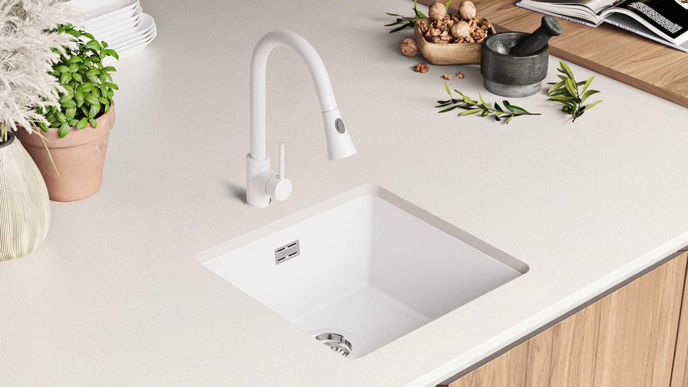 Гранитна Мивка за Вграждане под Плот Лондон 50 XL - 460 x 440 mm Бяла