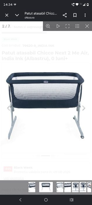 Patut atasabil Chicco Next 2 Me Air, India Ink (Albastru), 0 luni+
