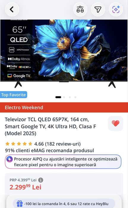 Televizor - diagonala 164 cm