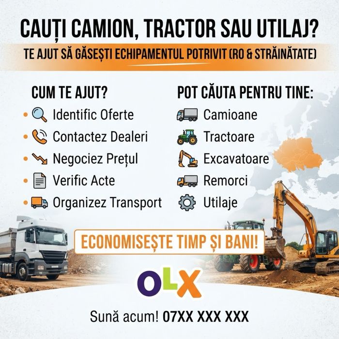 Asistență achiziție/vânzare camioane, utilaje agricole & construcții | Negociere și verificare