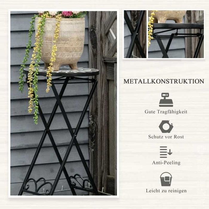 Масичка каменна мозайка стойка за растения Outsunny Ø36x67см, сгъваема