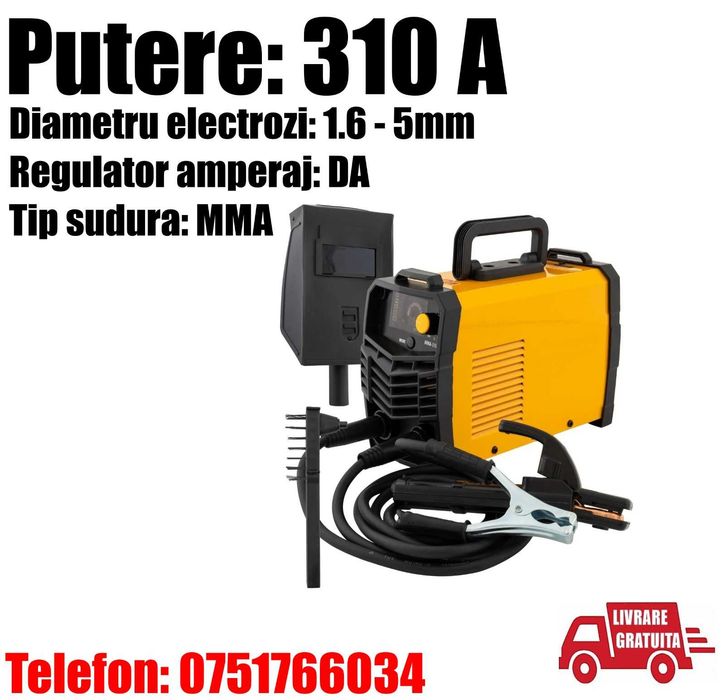 Aparat Sudura Invertor MMA Electrod 310 A 1.6-5 mm Caznic Ferma Atelier Auto Santier Display LCD Reglaj Amperaj + Masca + Perie + LIVRARE GRATUITA