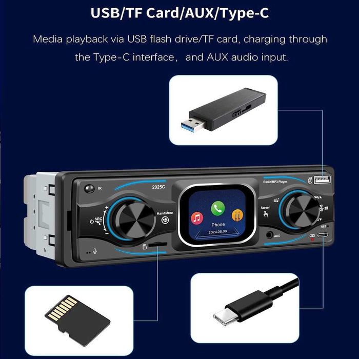 Автомобилен MP3 Плеър за Кола 1DIN – Bluetooth, USB, AUX, SD Карта