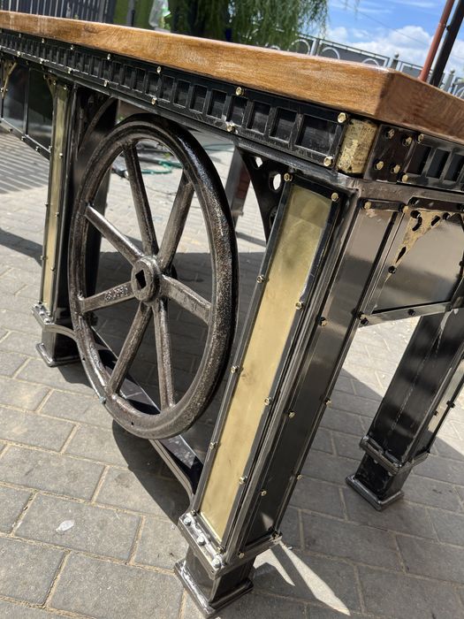 Birou industrial robust otel brut di lemn natural pe comanda.