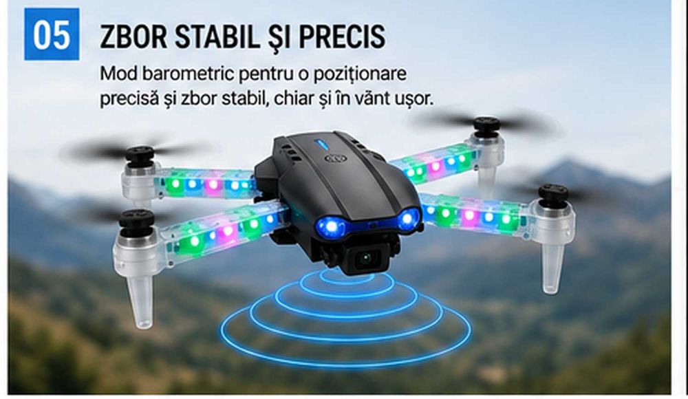 Mini Drona Pliabila Light Edition cu Camera Duala HD, Wi-Fi FPV si 2 Baterii – Raza de Control de pana la 100m