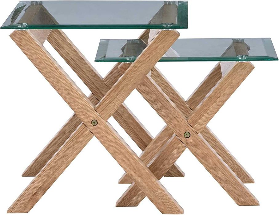 Комплект холни маси 2 в 1 – дъб и стъкло, модерен дизайн