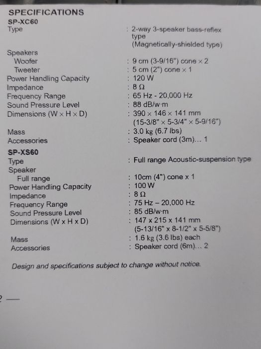 JVC SP-X60 Surround Speaker/Center-120w + Speaker-2x50w Перфектни Като