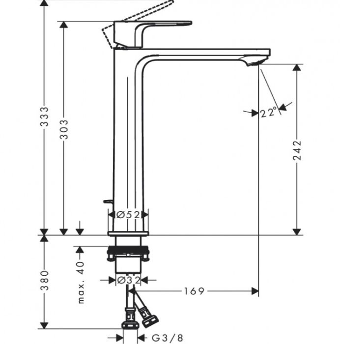 Смесител за умивалник висок HANSGROHE REBRIS S COOL START чер