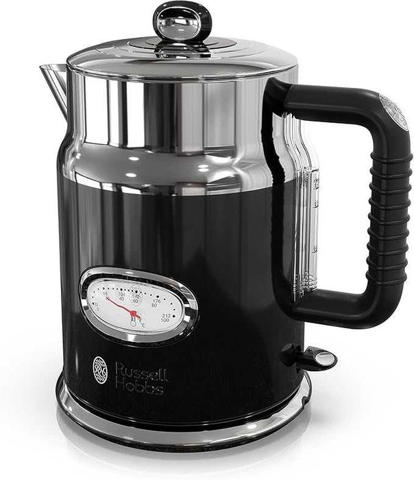 Електрическа кана Russell Hobbs Retro Style 1.7 л – черна с корпус от неръждаема стомана