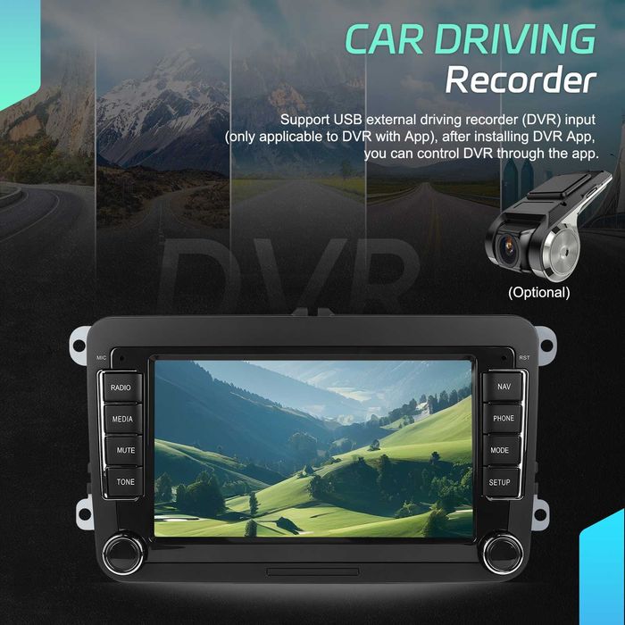 Navigatie Android Auto 7inch 4GB RAM 64GB ROM CarPlay GPS WiFi Bluetooth Octa-Core VW Passat Golf Polo Jetta Sharan Skoda Seat Android 15, Plug&Play