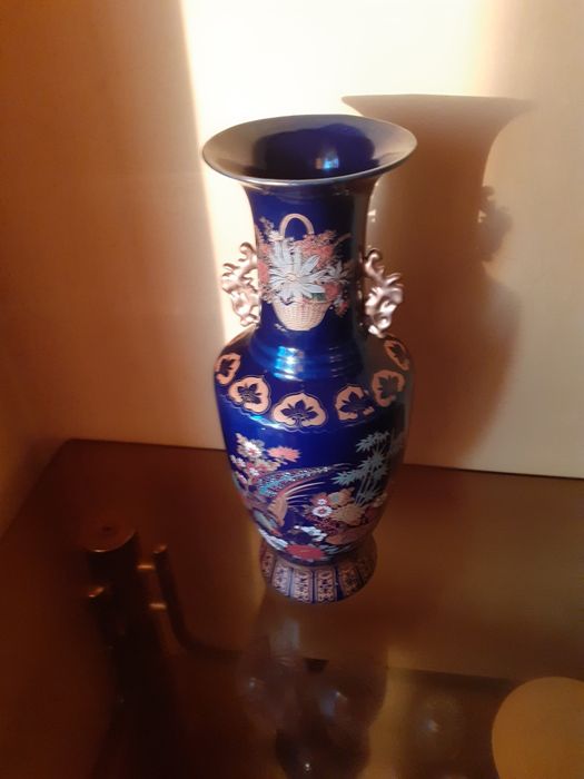 Vază vintage , cobalt, pictata