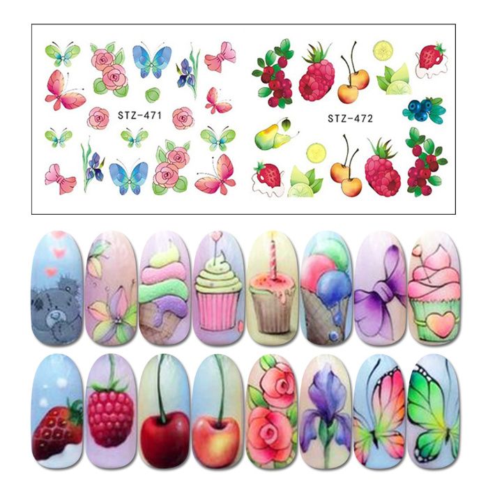 18бр Комплект водни стикери - плодове и коктейли