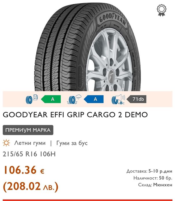 4бр. летни бусови гуми 215/65/16C GoodYear Efficient Grip Cargo
dot22