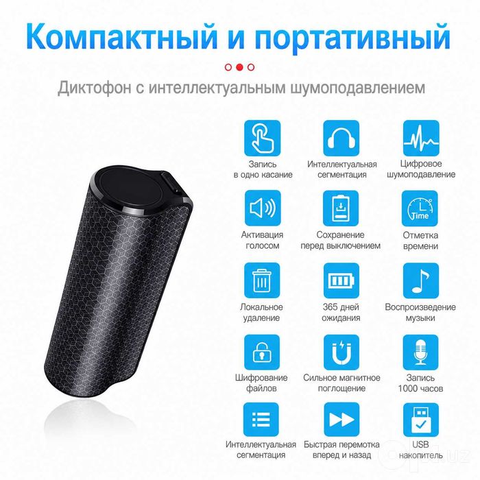 Диктофон с интеллектуальным шумоподавлением + карта памяти 128 ГБ