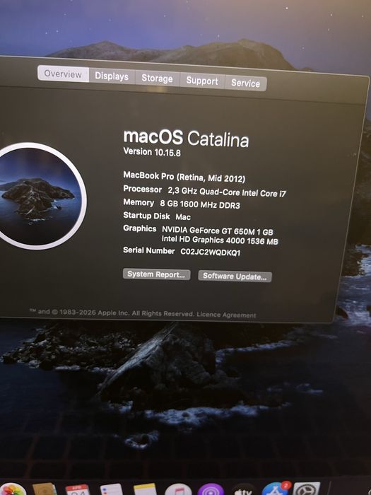 Macbook pro retina 15 Inch i7 8gb ram ssd 256gb 2 x  video nvidia rtx 650m intel windows si osx