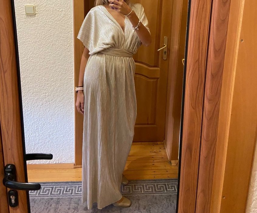 Официална дълга сребриста рокля