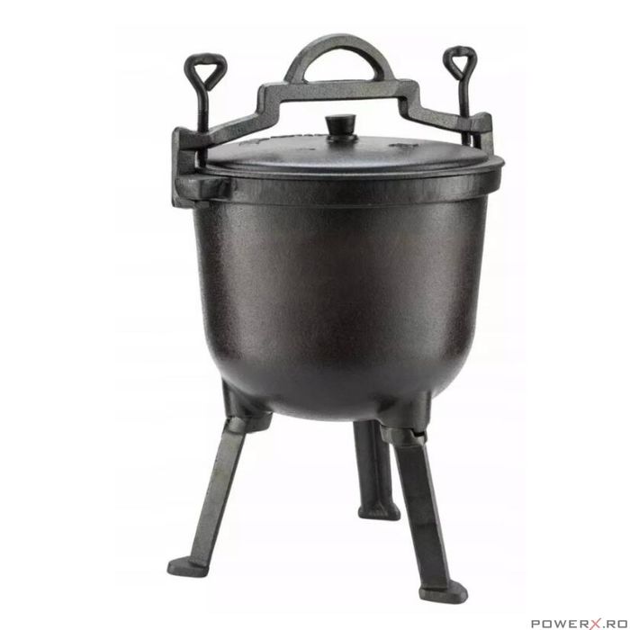 Ceaun din fonta cu picioare si capac, 10litri, negru, Kinghoff