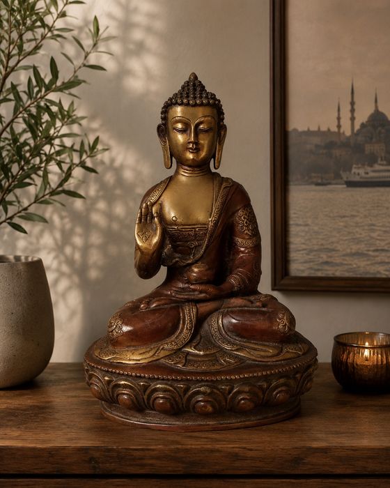 Sculptura Budhha bronz masiv de dimensiuni impresionante piesa cu o lucrătura de o foarte mare finețe,tara de proveniență India