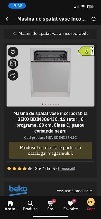 Masina de spalat vase incorporabila BEKO  BDIN38643C