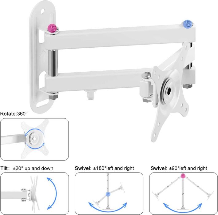 Suport monitor pe perete, pivotant, regrabil , 24-32", alb sau negru