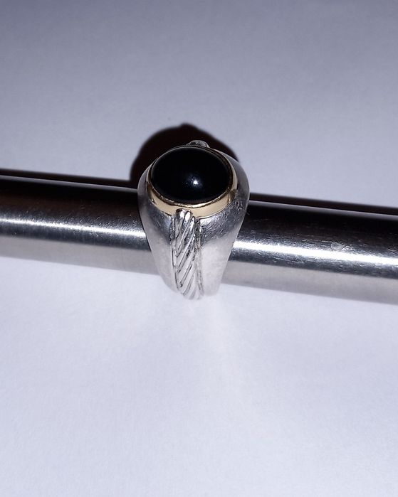 Inel unisex Fabergé (Franklin Mint) 1989 – Argint sterling, ramă aur 14K și onix natural