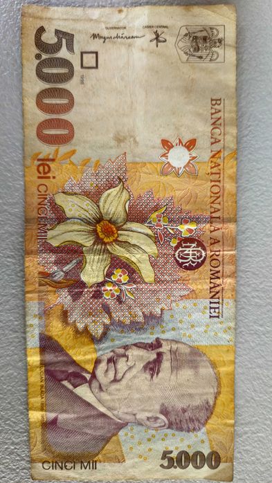 bancnote vechi: 10 bucati 5000 lei si 1 bucata 10 lei