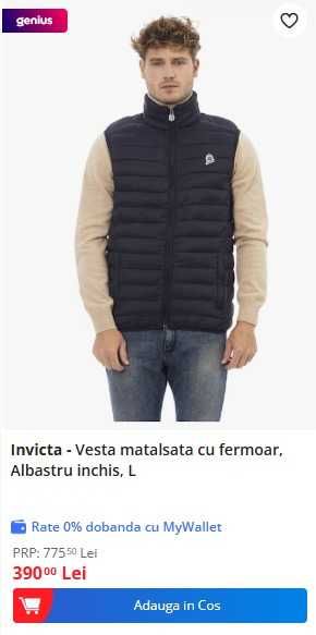 Invicta, Vesta Matlasata cu Fermoar, Culoare Albastra, Marimea L