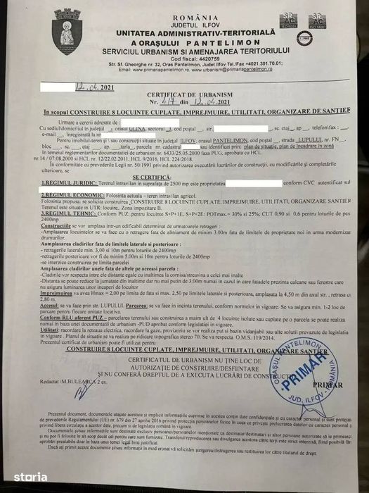 Oportunitate Teren Case Individuale sau Duplexuri Padurea Cernica 300m