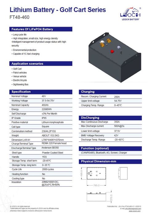 Литий-ионный тяговый аккумулятор 48V 150/188Ah для гольф-каров