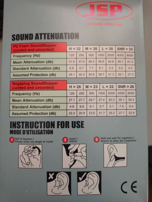 JSP earplugs, еднократни шумоподтискащи тапи за уши