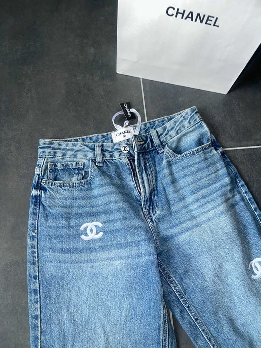 дамски дънки шанел chanel сини дълги деним нови
