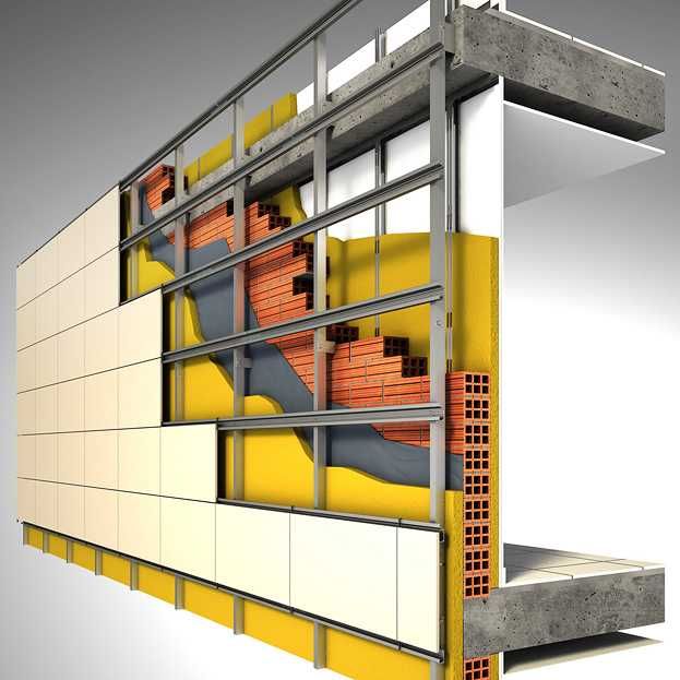 Сухой монтаж фасада, вентилируемый фасад, алюкабонд, тункафон, гранит