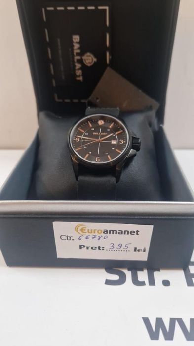 Ceas Balast pentru barbati din piele cu cadran negru Odin -P-