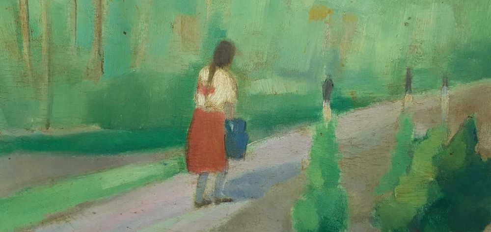 Tablou vechi - peisaj rural - semnat Berky Irma