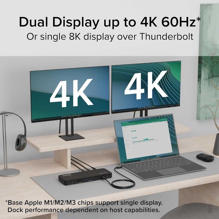 Plugable докинг станция Thunderbolt 4, един 8K или два 4K HDMI, 100 W