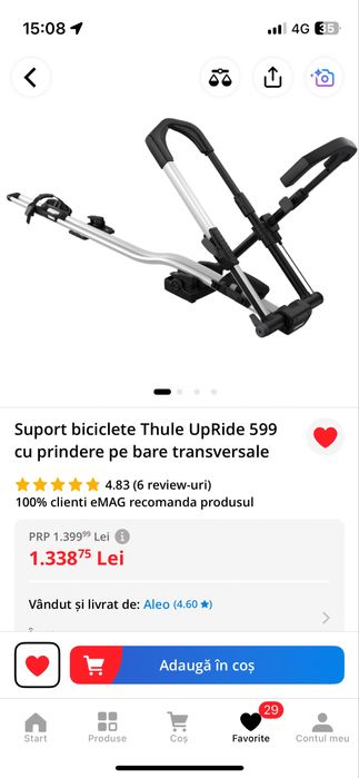 Vand suport ThuleUpride cu prindere pe bare transversale