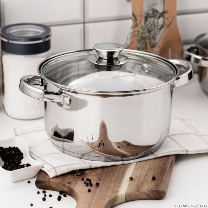 Oala din inox, cu capac de sticla, 16cm, 1.6l, Florina