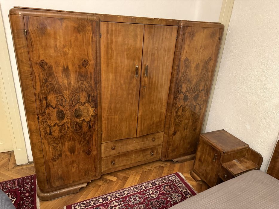 Set dormitor vintage Art Deco - pat, dulap si 2 noptiere
