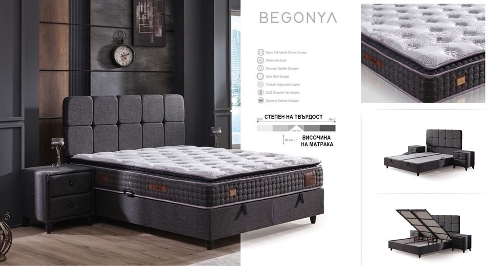 Тапицирана спалня Begonya Тъмно Сиво с матрак