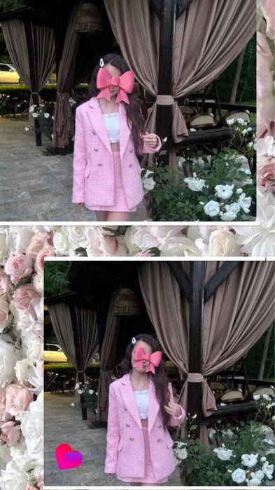 Елегантен розов комплект сако + пола (S/