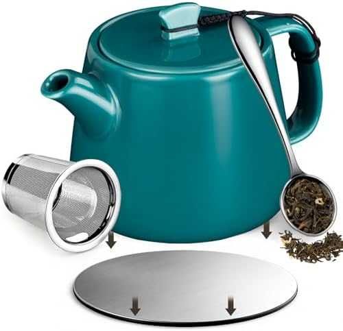 Нов Чайник 600 мл порцелан топлоустойчив със сваляем инфузер за чай