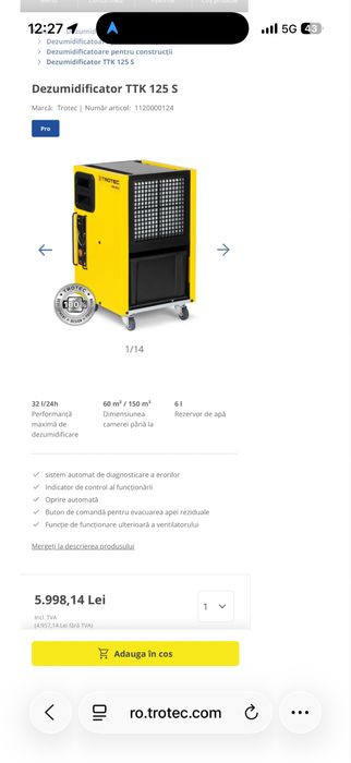 Dezumidificator  Profesional Trotec TTK 125 S ( import germania )